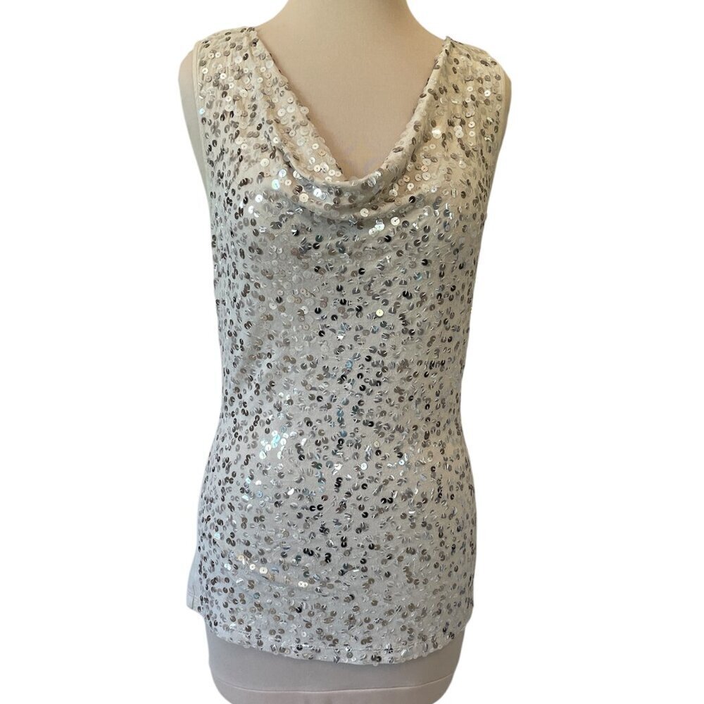 NWOT Apt 9 Women's Cream Sequin Embellished Draped Neck, Size S